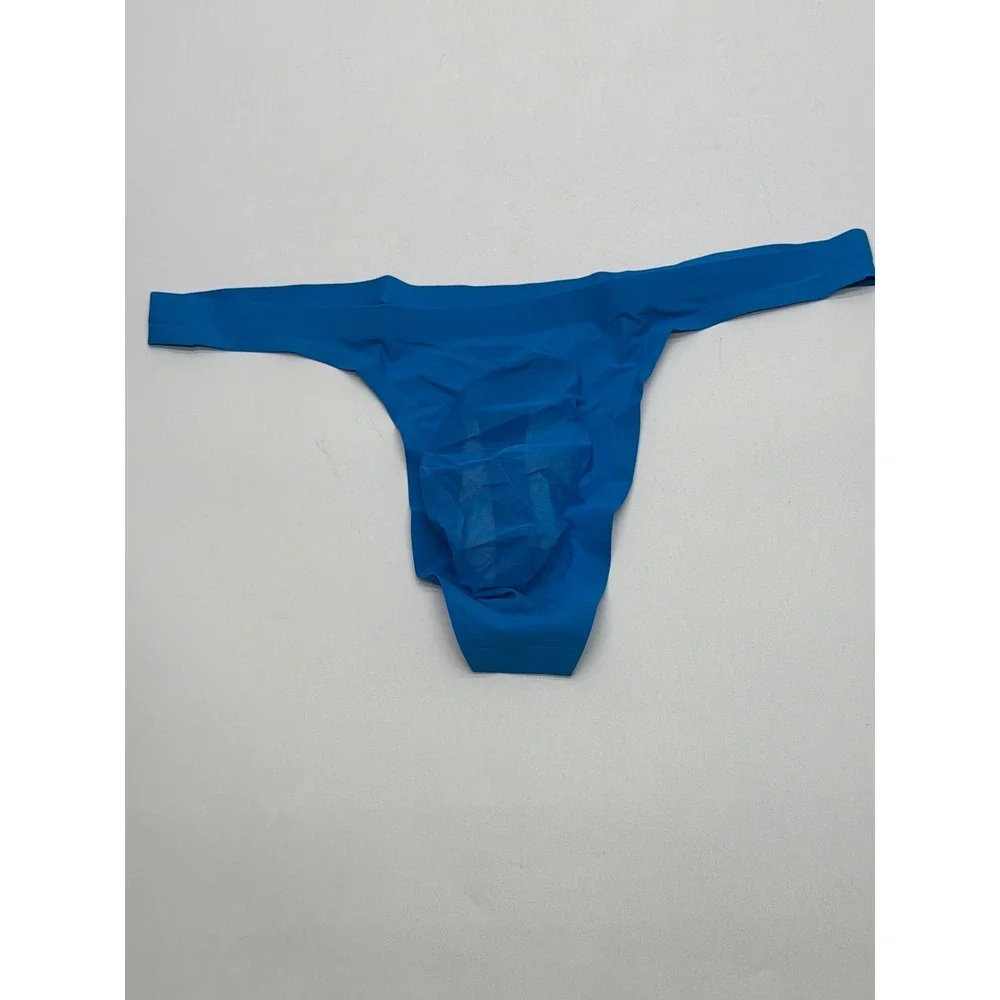 Mens Blue Seamless Mesh Pouch G-String Thong Low Rise Stretch Underwear XL